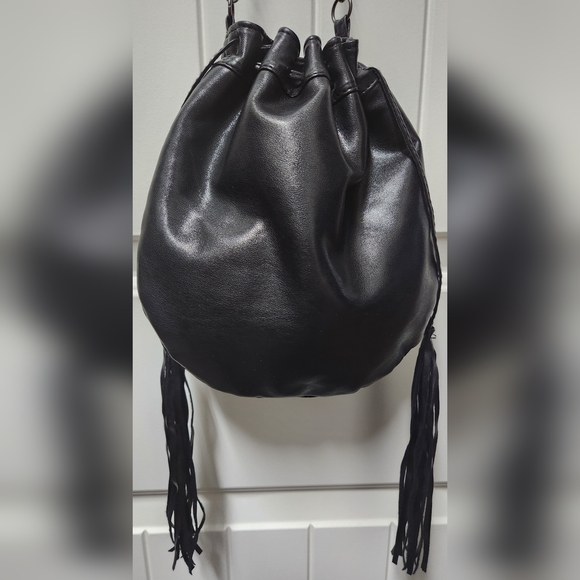 FOREVER 22 Black Vegan Leather Stud Drawstring Crossbody Bag - Picture 5 of 13